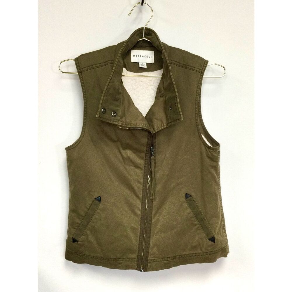 Marrakech By Anthropologie Womens Forest Green Fleece Lined Full Zip Vest Small